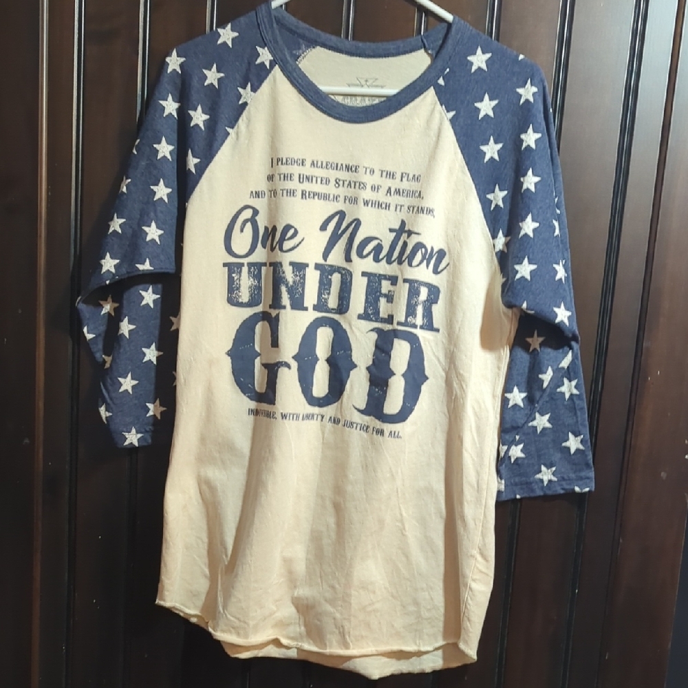 Crazy Train One Nation Under God Raglan Shirt Stars ¾ Sleeve Western Medium M